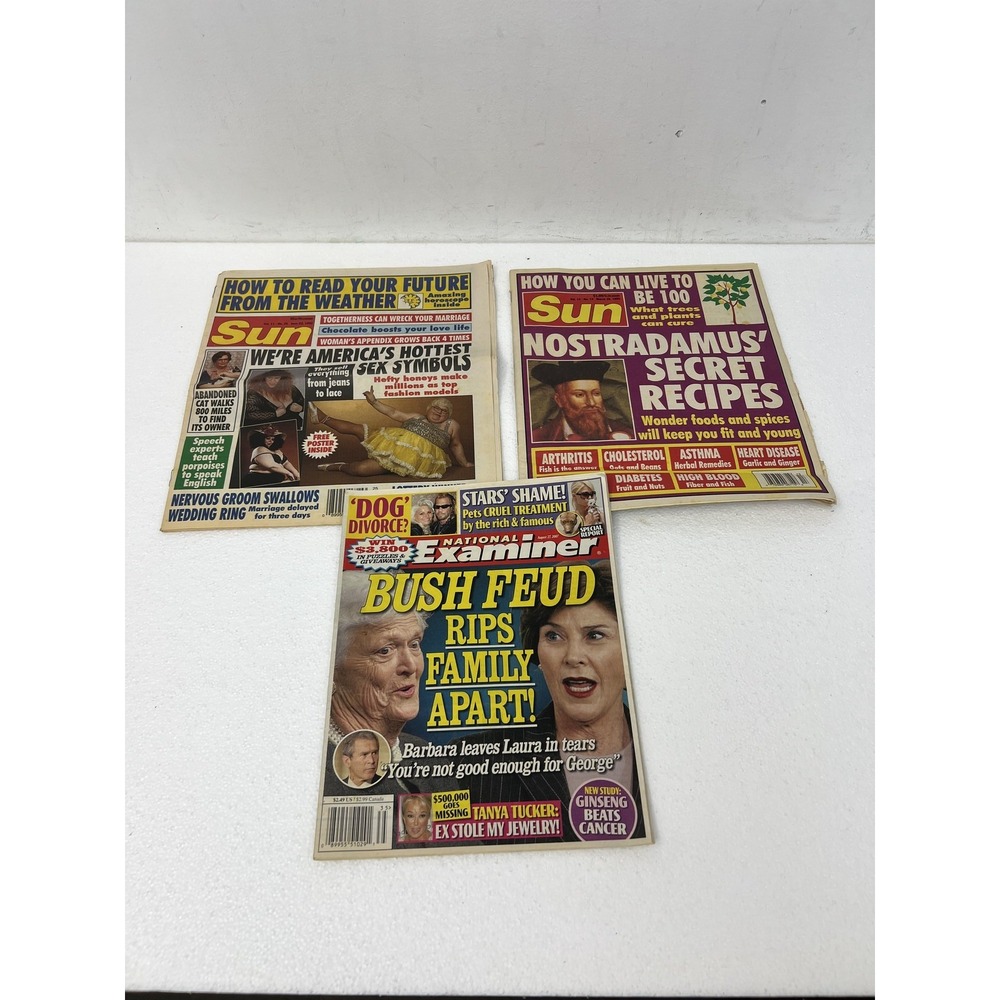Lot of 3 Vintage Tabloid Magazines The Sun, National Examiner 1990s, 2000s BUSH